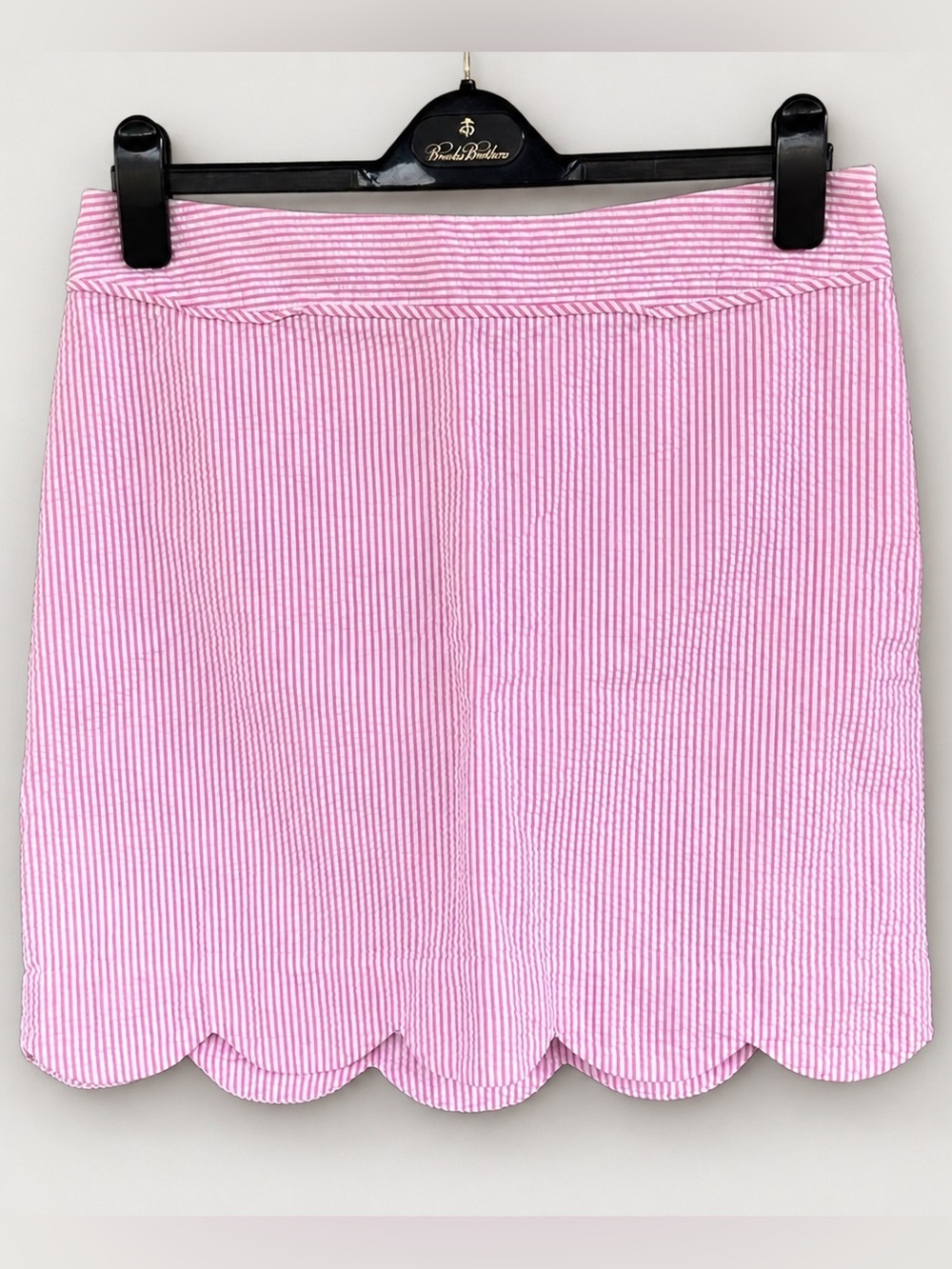 Vineyard Vines Pink Seersucker Scallop Hem Mini Skirt